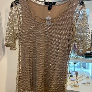 AZI Metallic Gold Mesh Short Sleeve Top with Nude tank top (set) Size: XS
